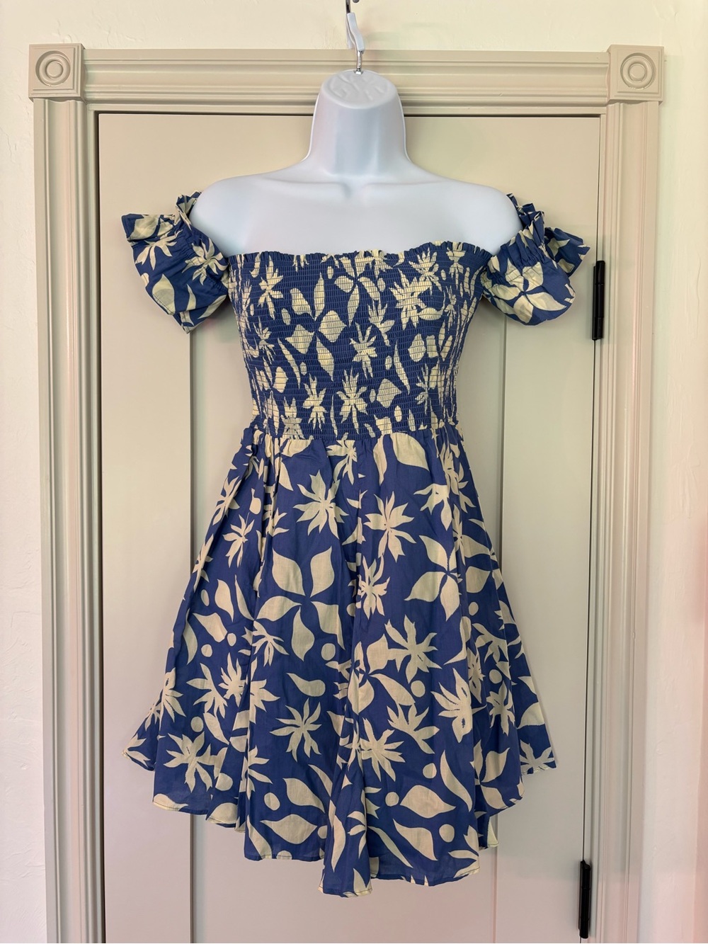 Zara Floral Smocked Drop Waist Coastal Mini Cotton Flowy Sundress Size L